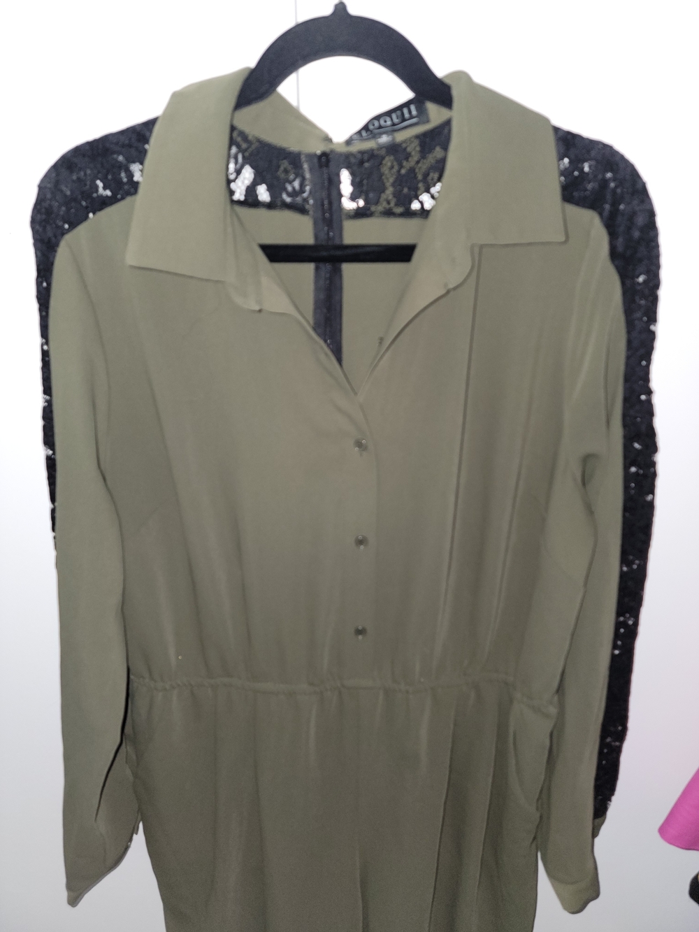 Eloquii Olive Green Long-Sleeve With Lace Detail Jumpsuit Size 16